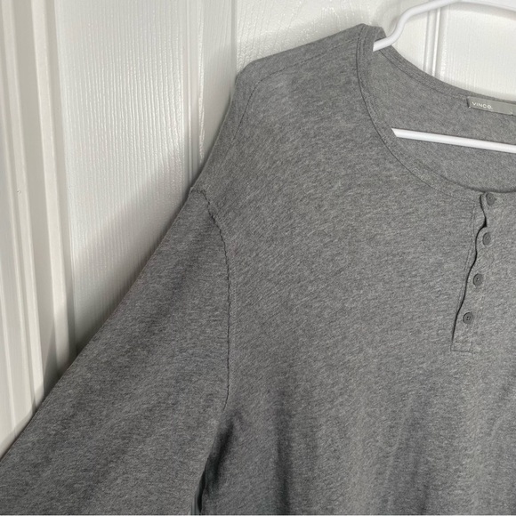 Vince Raw Edge Long Sleeve Henley T-Shirt in Gray L - Picture 7 of 15